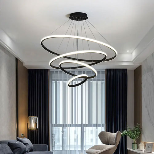 Lustre anneaux lumineux suspendus design circulaire moderne