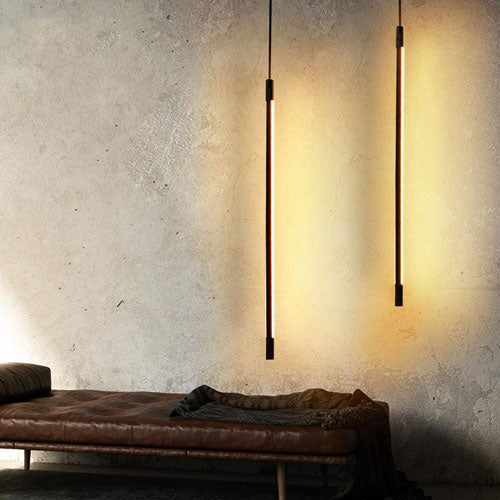 Lustre salon moderne barre suspendue verticale éclairage design géométrique