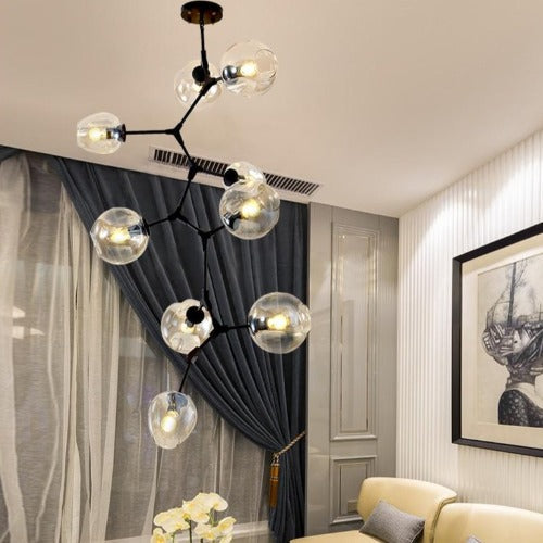 Lustre salon moderne bulles verre ampoules suspension lumineuse élégante