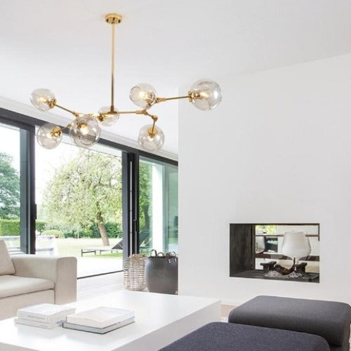 Lustre salon moderne bulles verre volumineux éclairage imposant raffiné