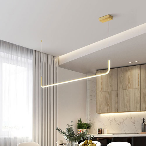 Lustre moderne doré épuré suspension élégante luxueuse haut-de-gamme