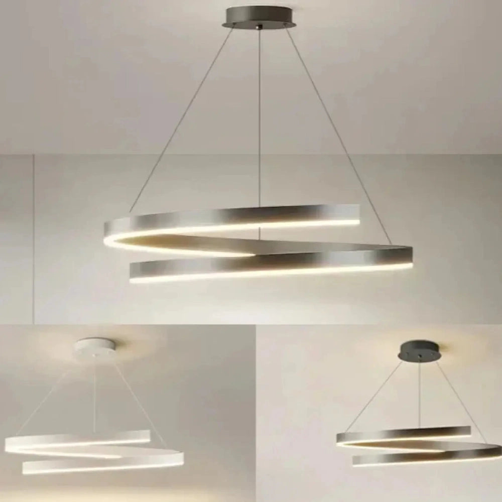 Lustre moderne spirale gris LED vue de dessous diffusion lumière douce