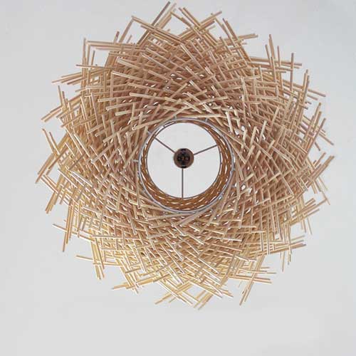 Éclairage lustre salon bois nid oiseaux luminaire organique rustique