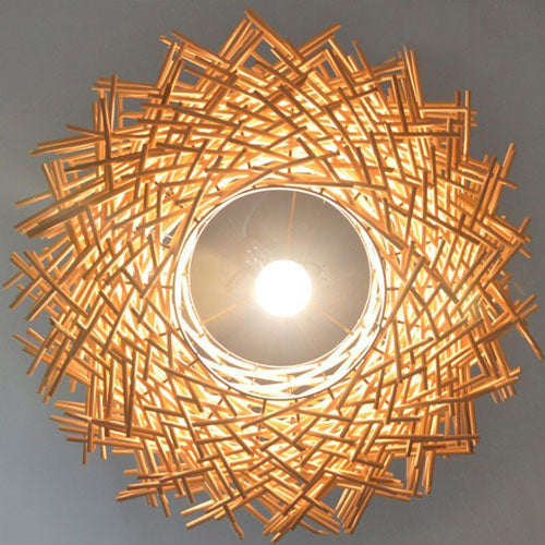 Suspension bois lustre salon nid oiseaux éclairage naturel design