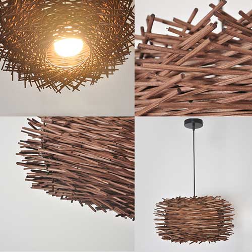 Luminaire lustre bois salon nid oiseaux suspension artisanale authentique