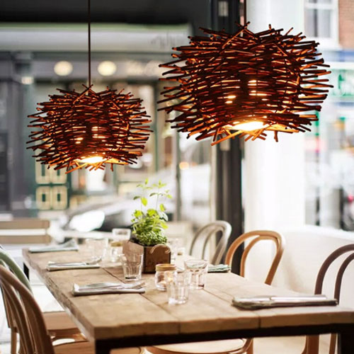 Luminaire salon bois style nid oiseaux éclairage naturel artisanal
