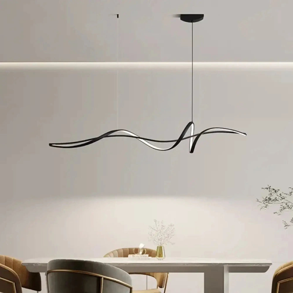 Lustre linéaire métal noir ondulé LED salon