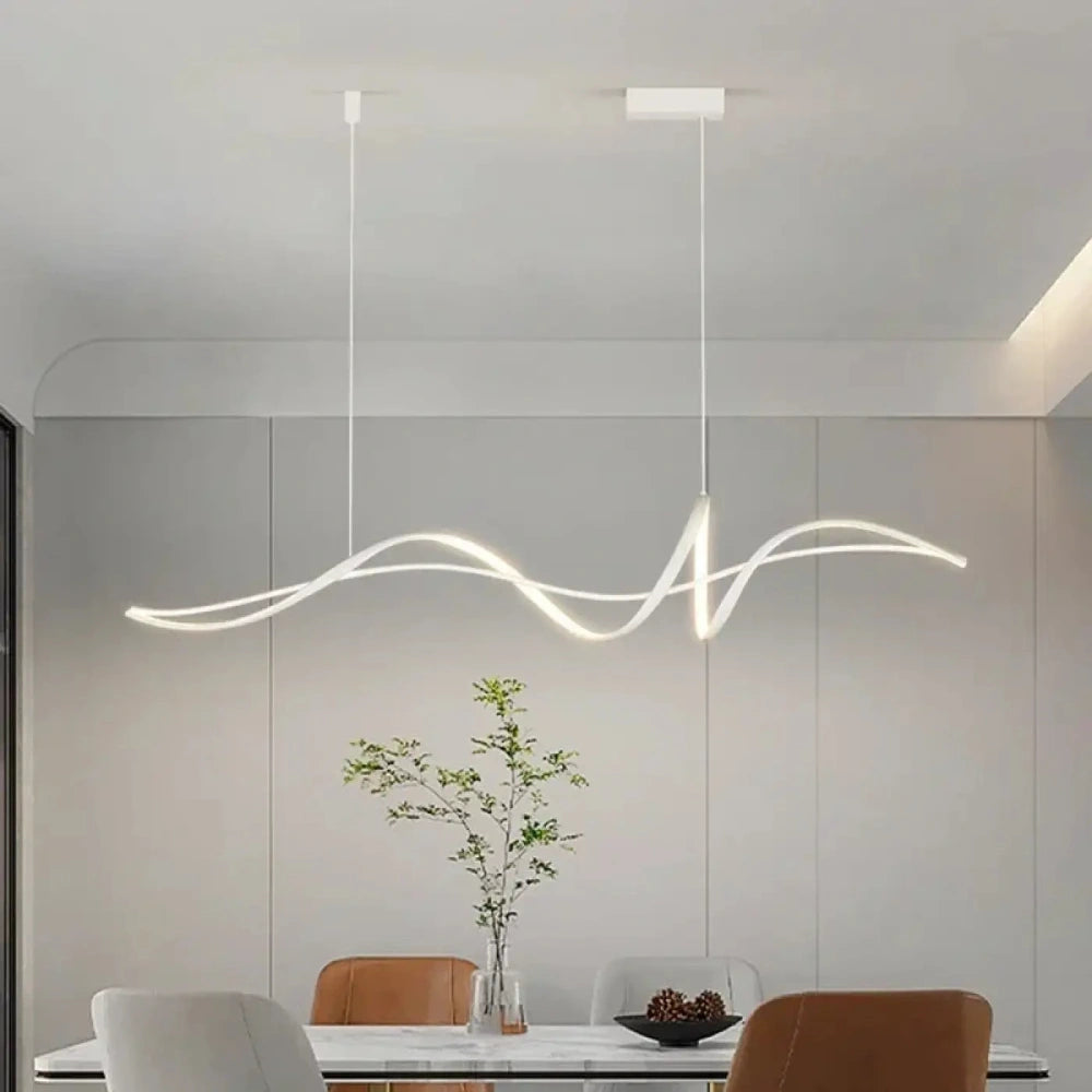 Lustre linéaire ondulé blanc LED plafond salon contemporain