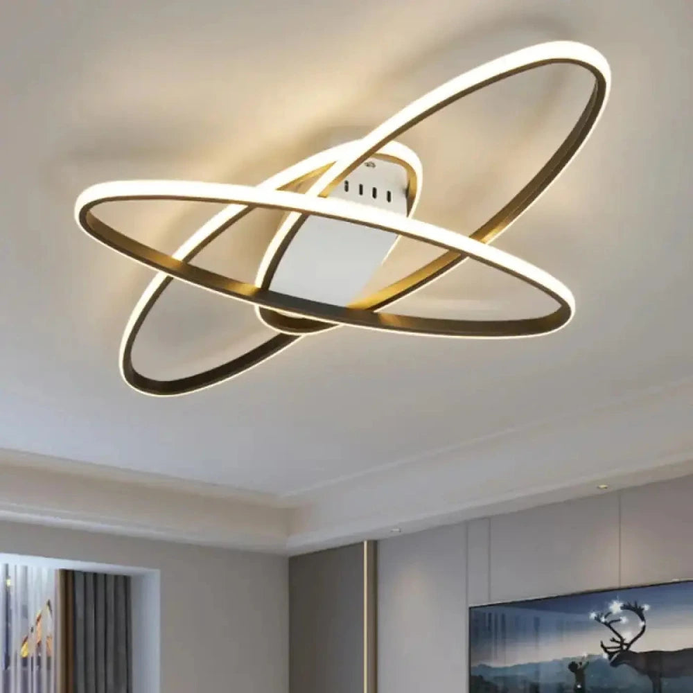 Plafonnier ellipse aluminium noir moderne dimmable télécommande