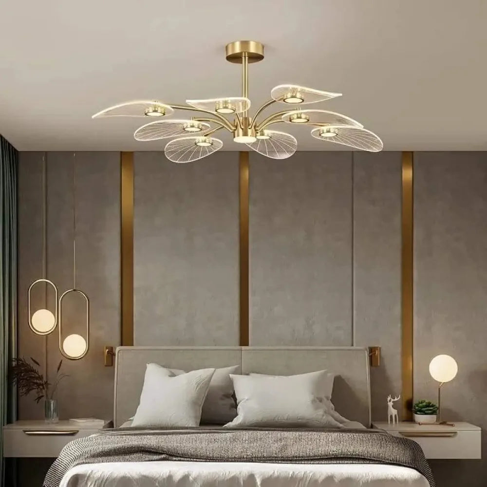 Lustre Plafonnier Feuilles Laiton Led Dore