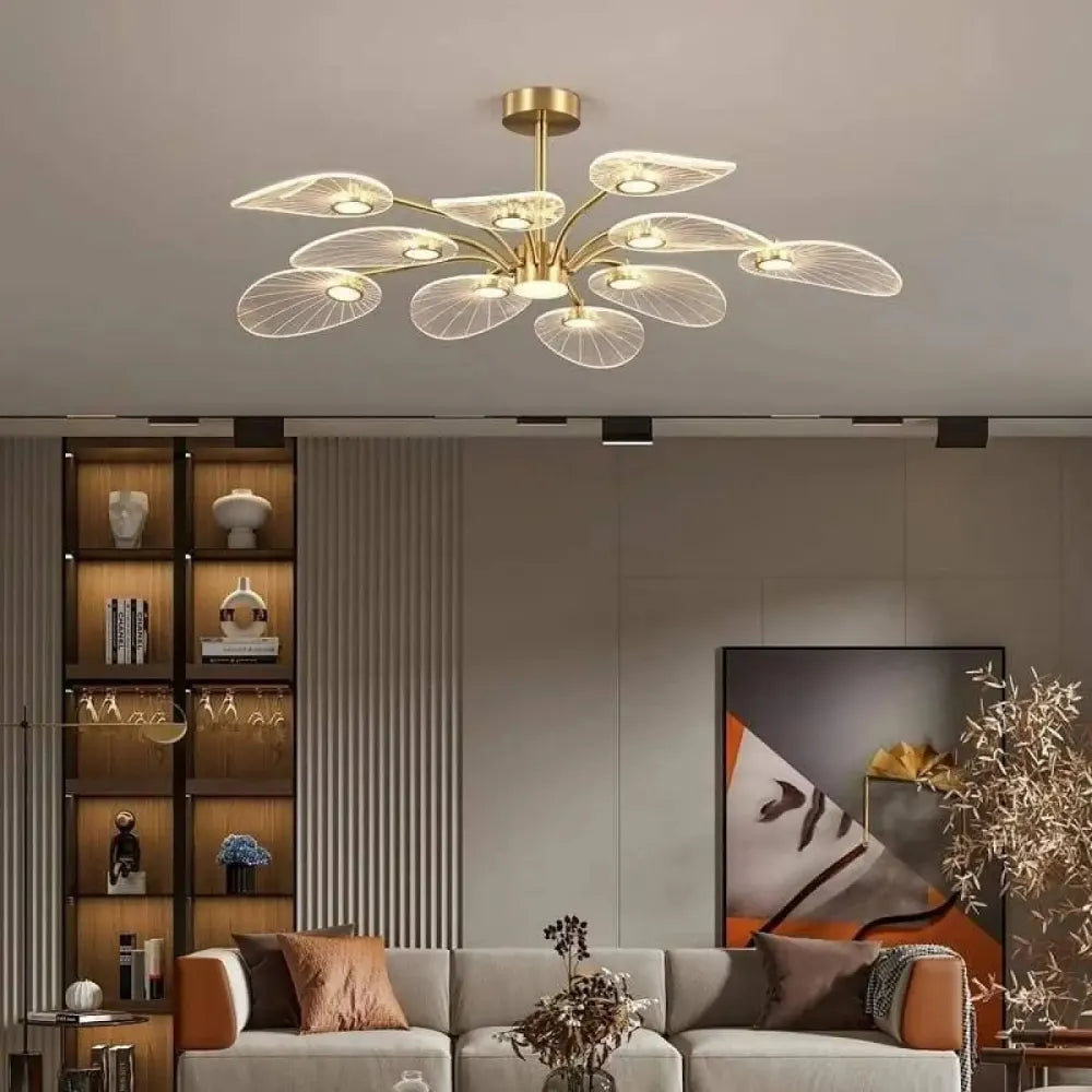 Lustre Plafonnier Feuilles Laiton Led Dore