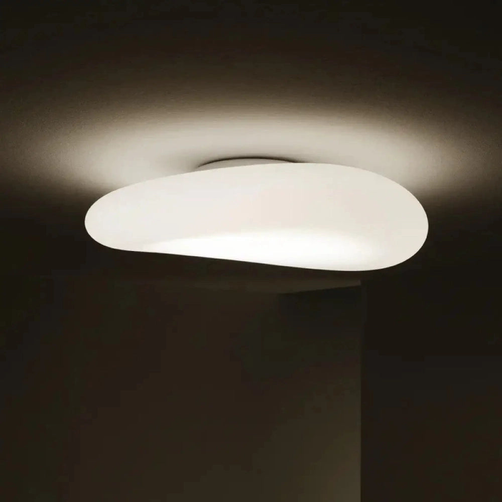 Plafonnier galet blanc métal acrylique forme ronde
