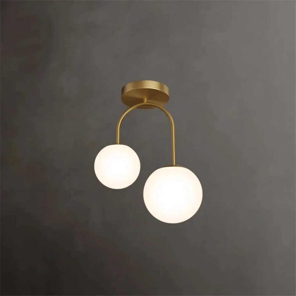 Lustre Plafonnier Laiton Globe Opalin Dore