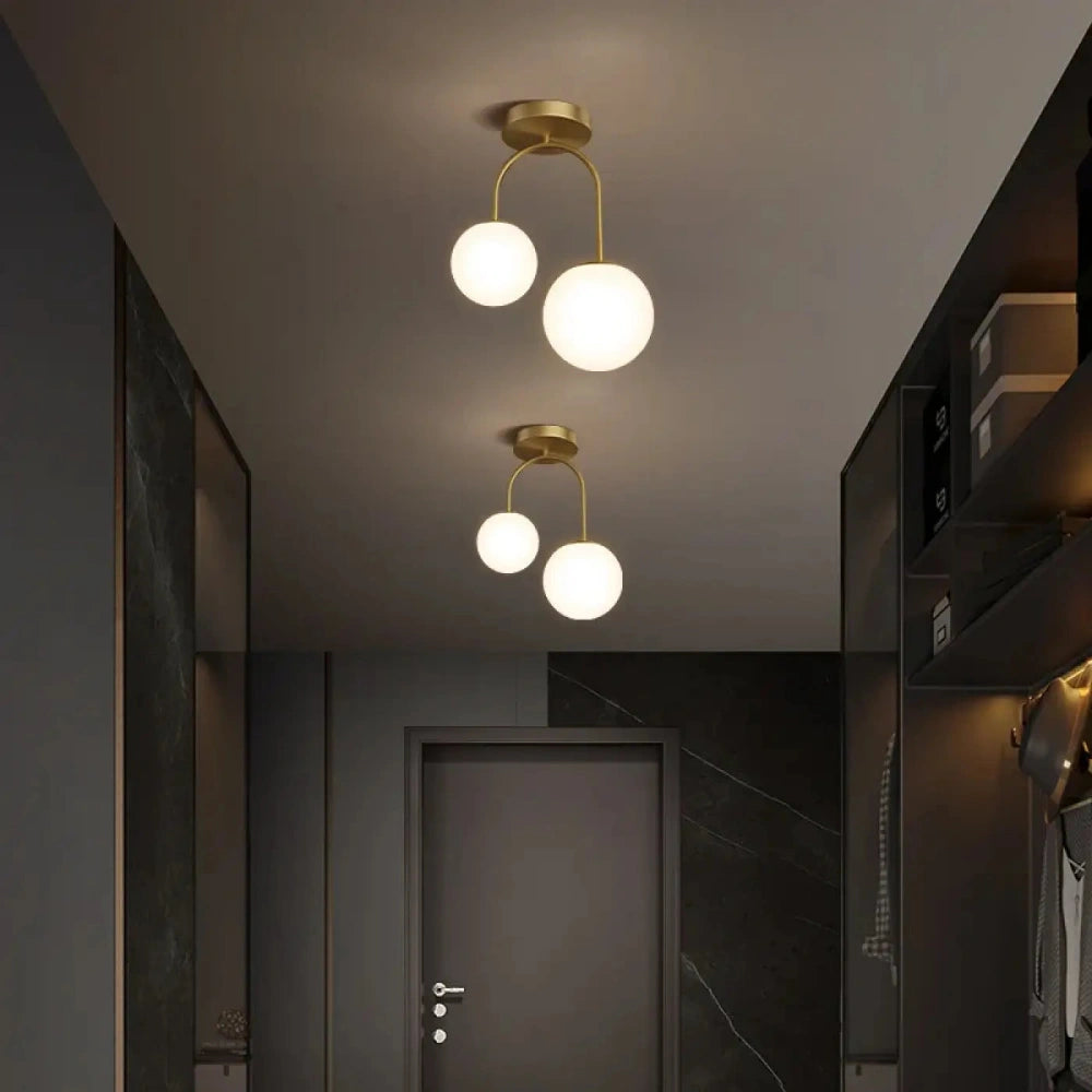 Lustre Plafonnier Laiton Globe Opalin Dore