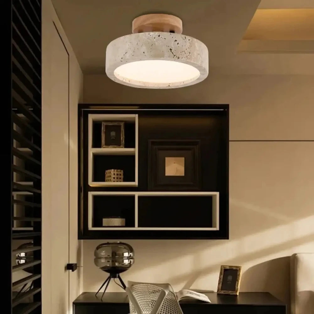 Lustre plafonnier minéral bois LED halo blanc chaud diamètre 20 cm
---
