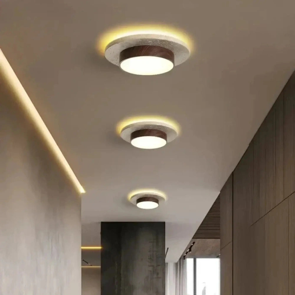 Plafonnier rond noyer travertin pierre naturelle ultra plat
---