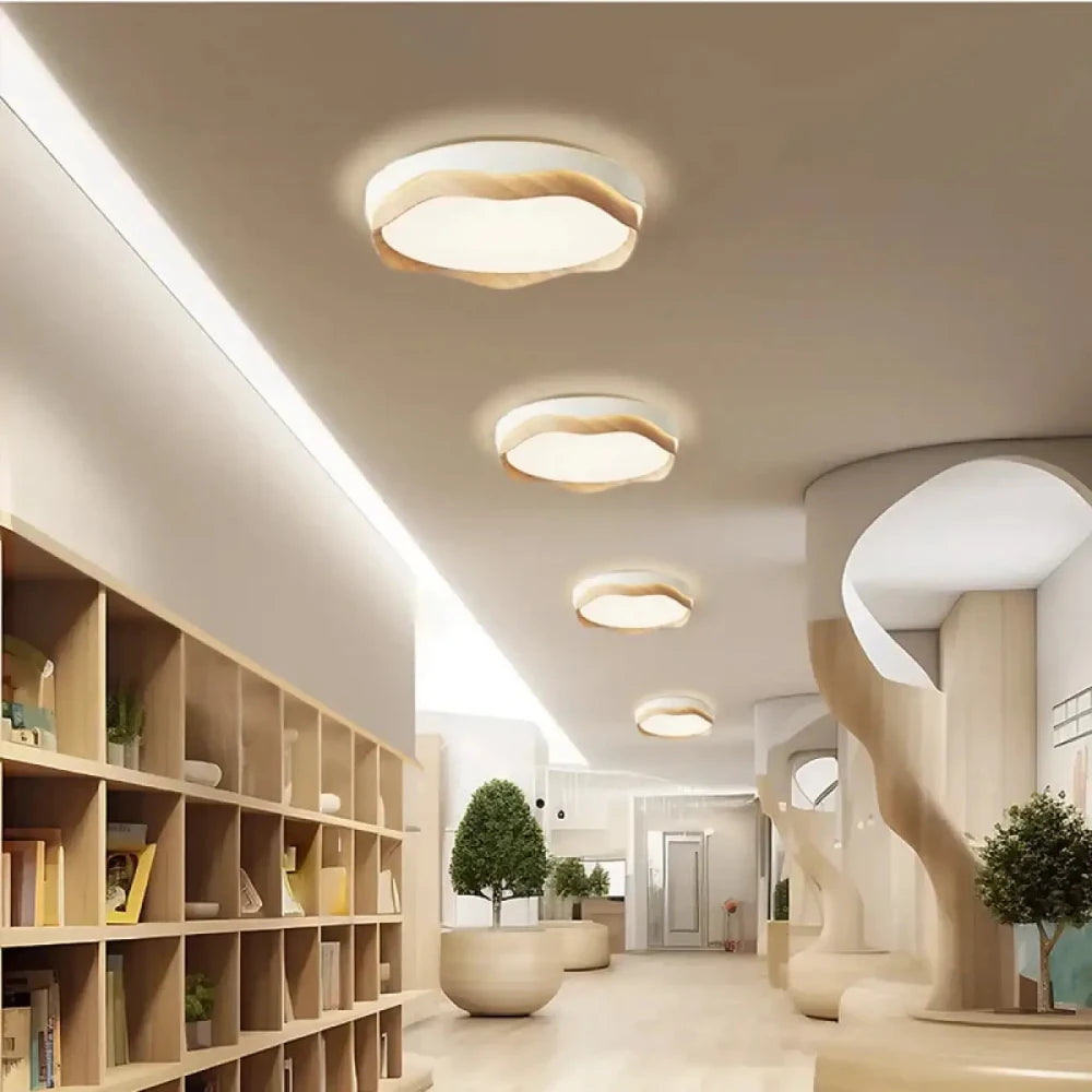 Lustre Plafonnier Ondule Bois Led Naturel