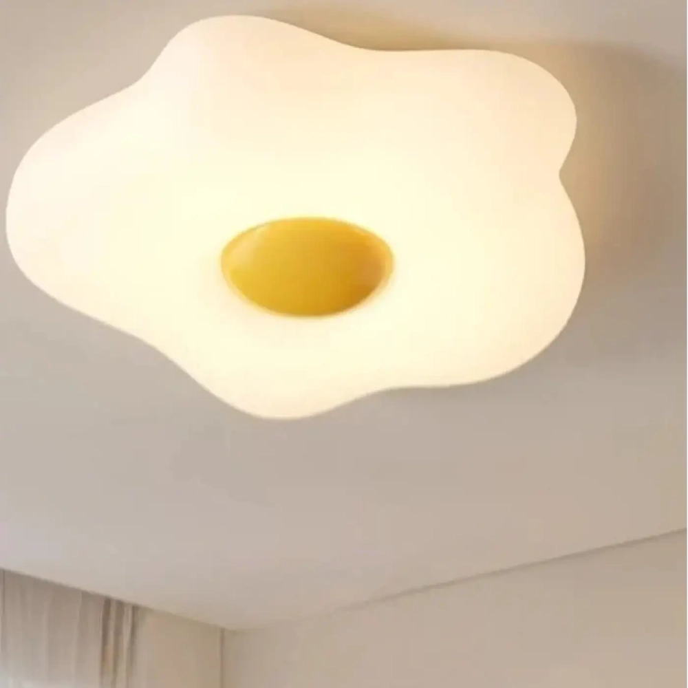 Plafonnier organique bicolore blanc jaune vue de dessous diffuseur acrylique