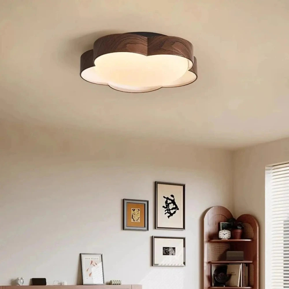 Lustre Plafonnier Trefle Blanc Bois Led