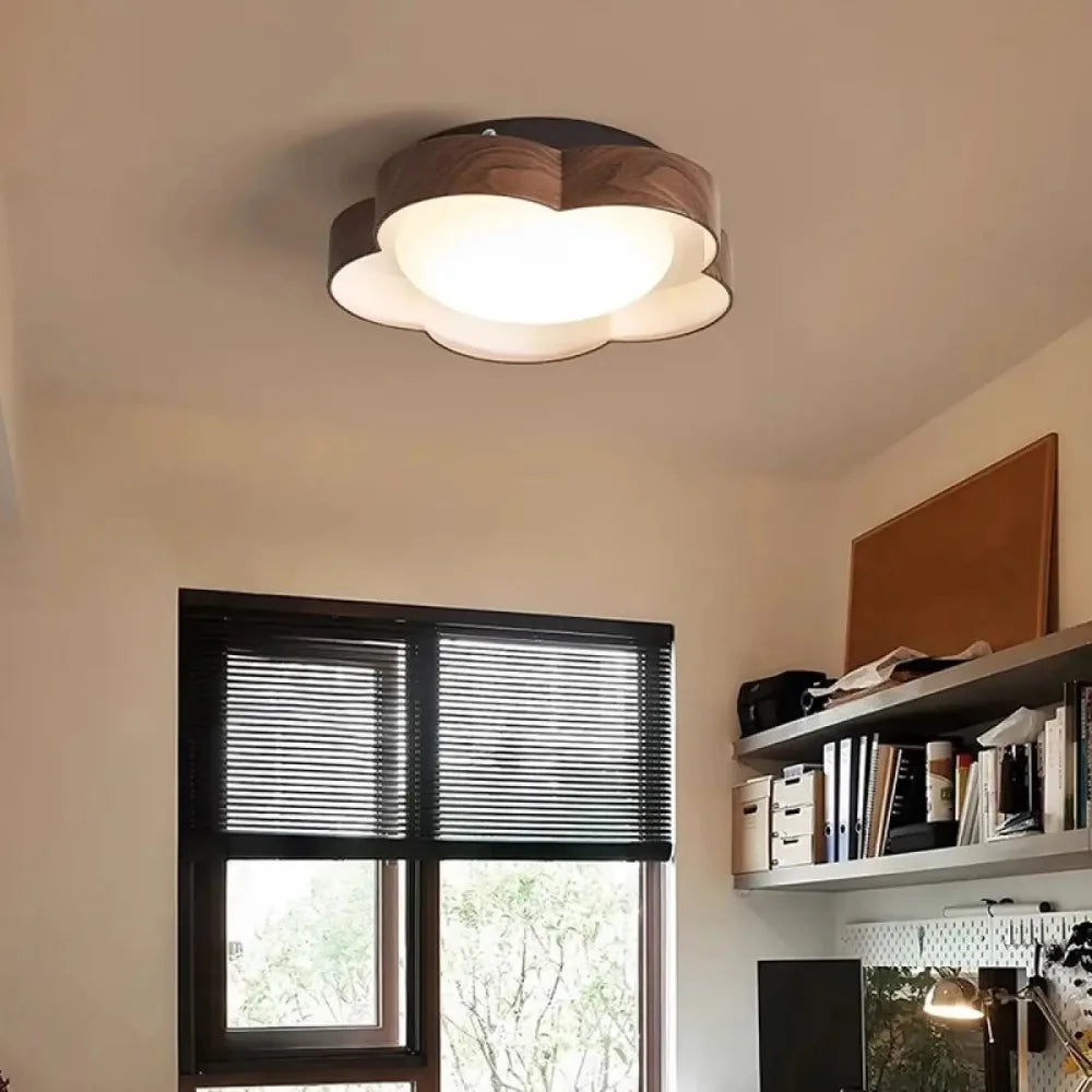 Lustre Plafonnier Trefle Blanc Bois Led