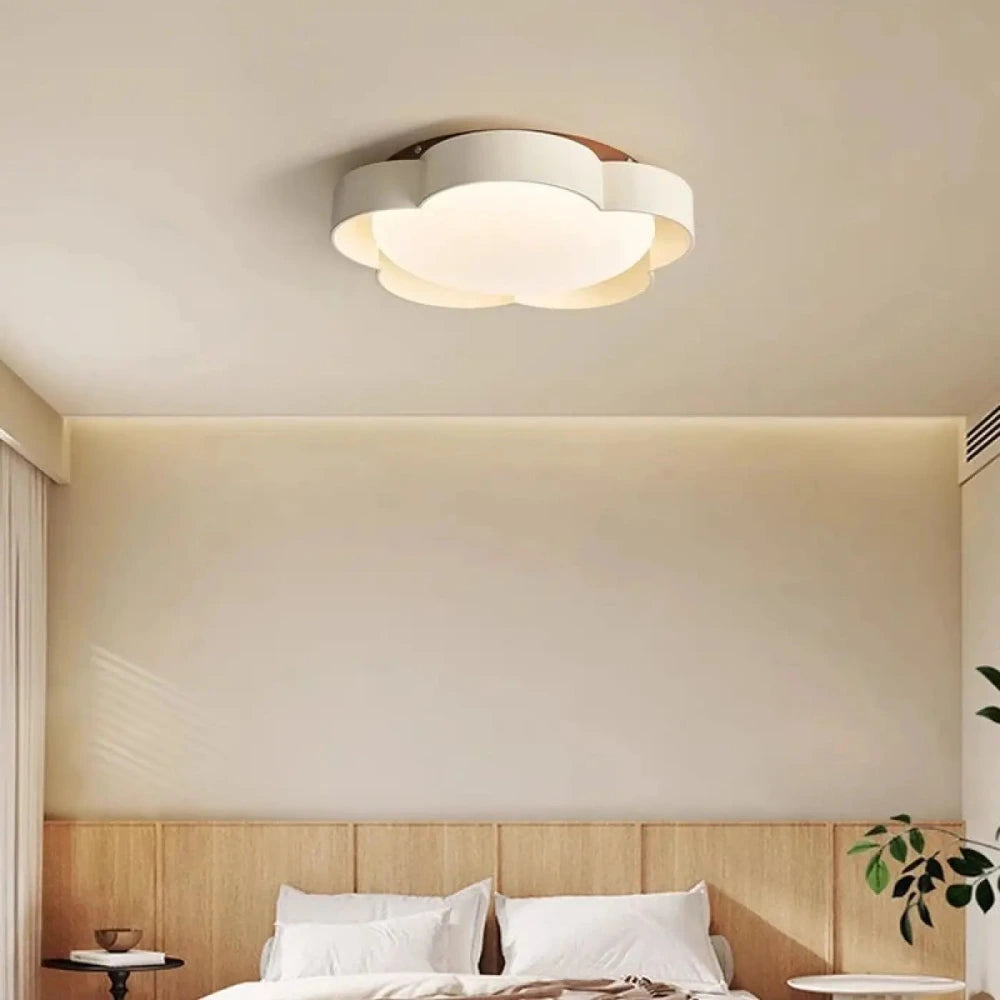 Lustre Plafonnier Trefle Blanc Bois Led