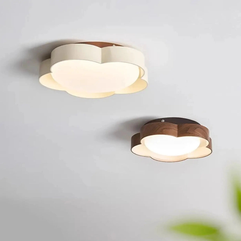 Lustre Plafonnier Trefle Blanc Bois Led