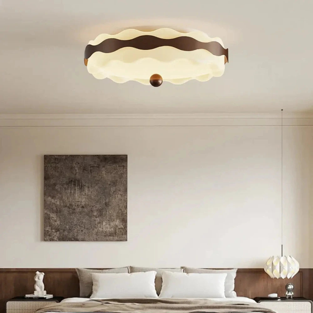 Lustre Plafonnier Vague Blanc Bois Led