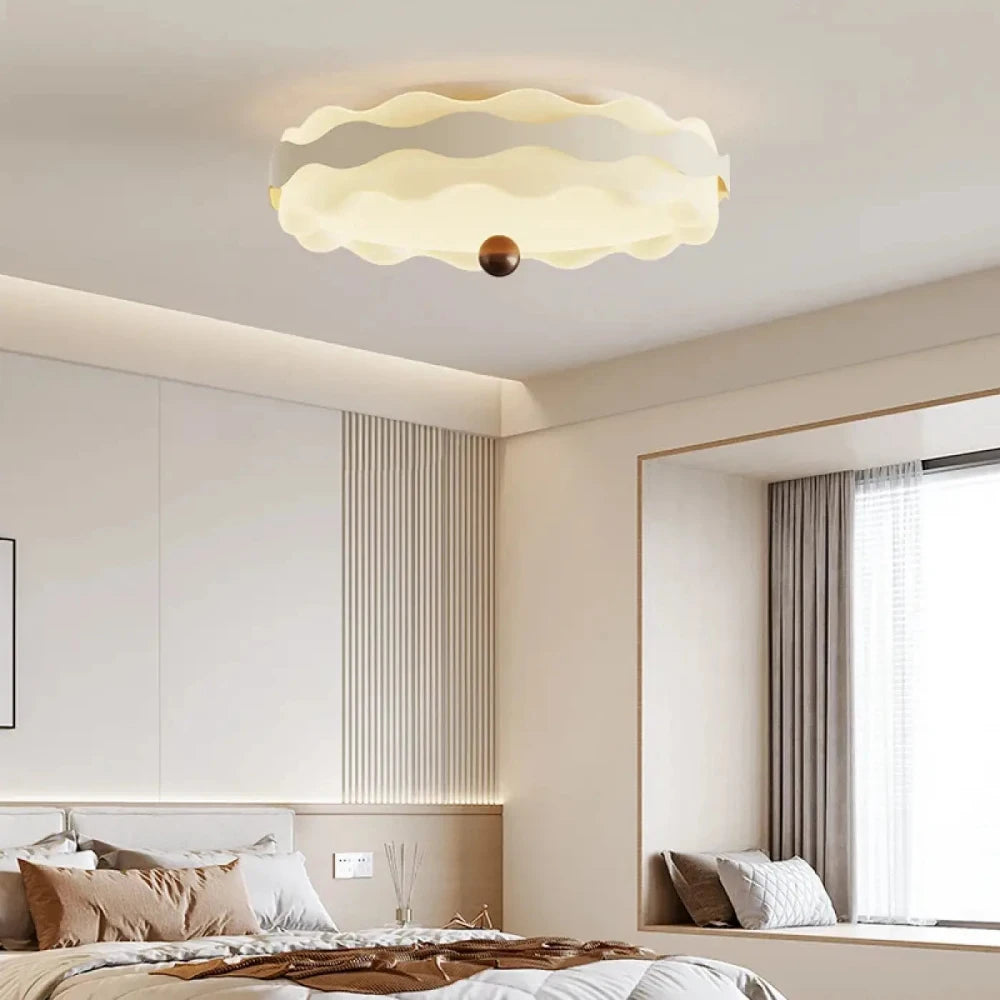 Lustre Plafonnier Vague Blanc Bois Led