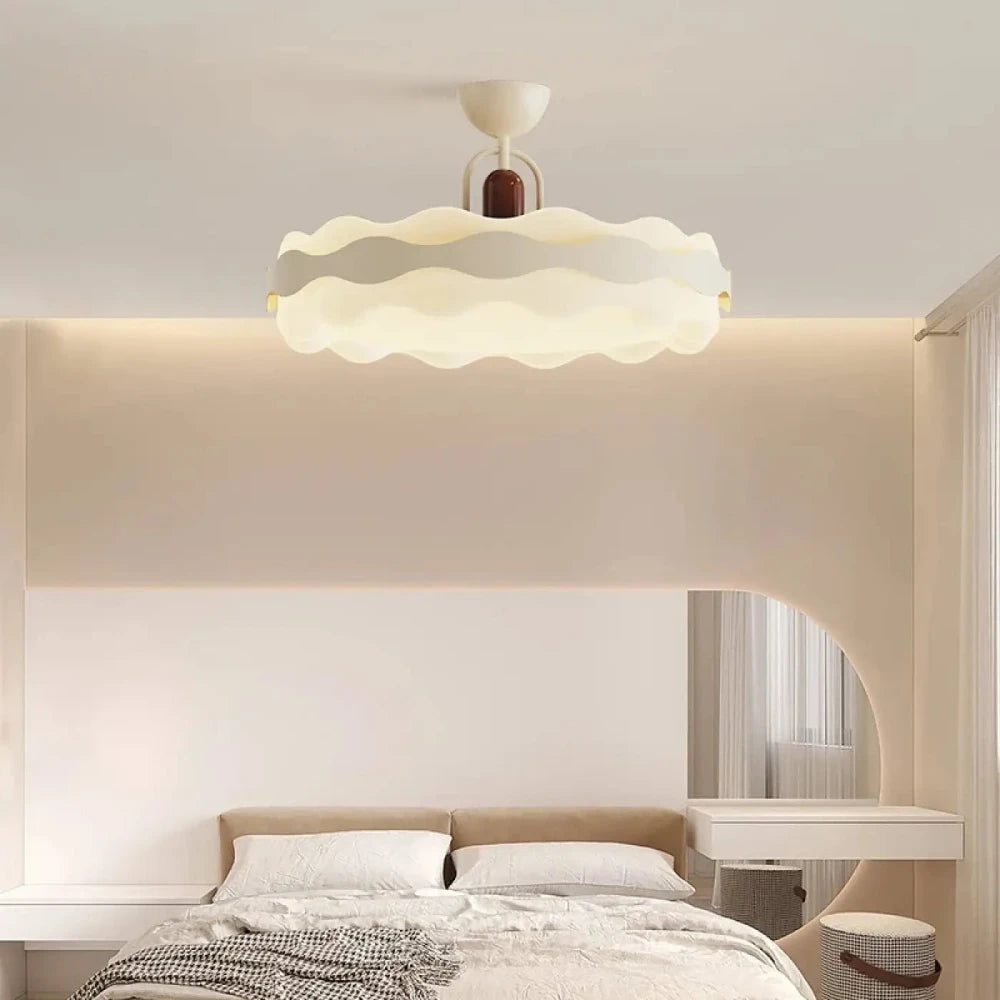 Lustre Plafonnier Vague Blanc Bois Led