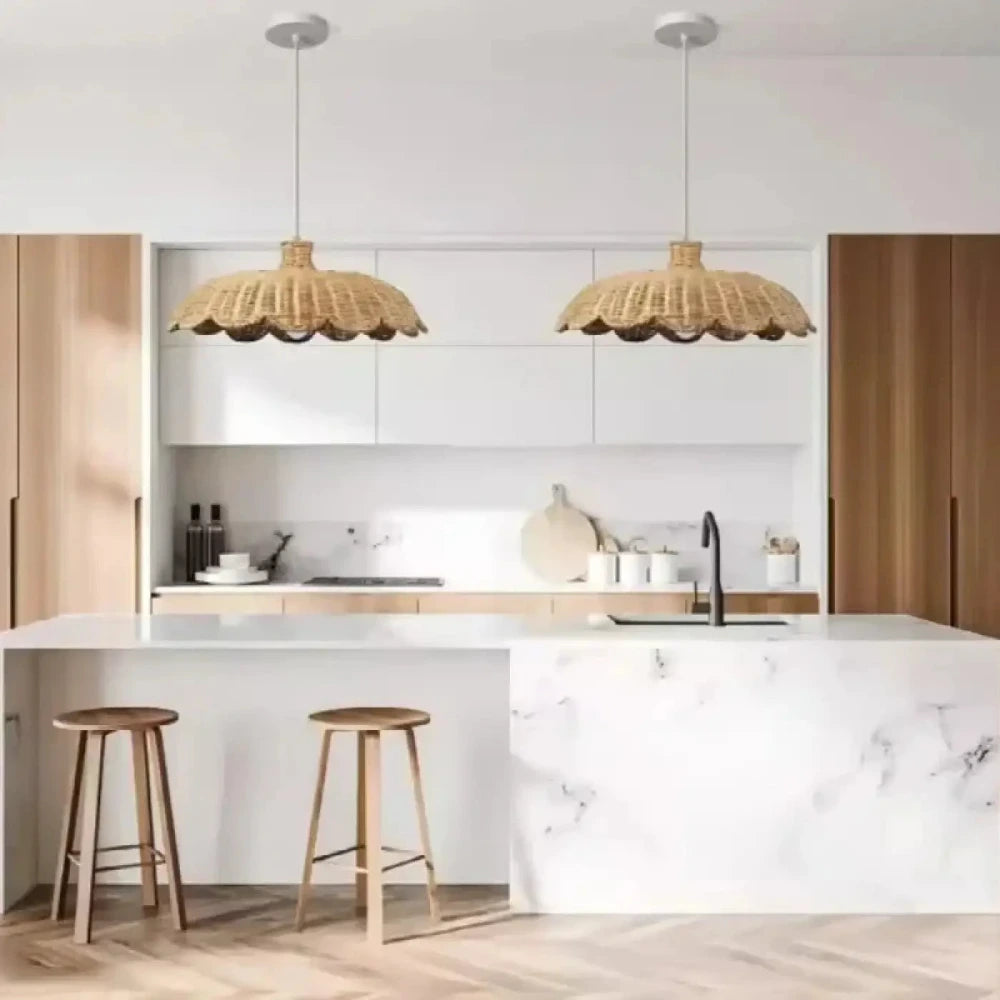 Lustre Rotin Fleur Tresse Naturel Boheme