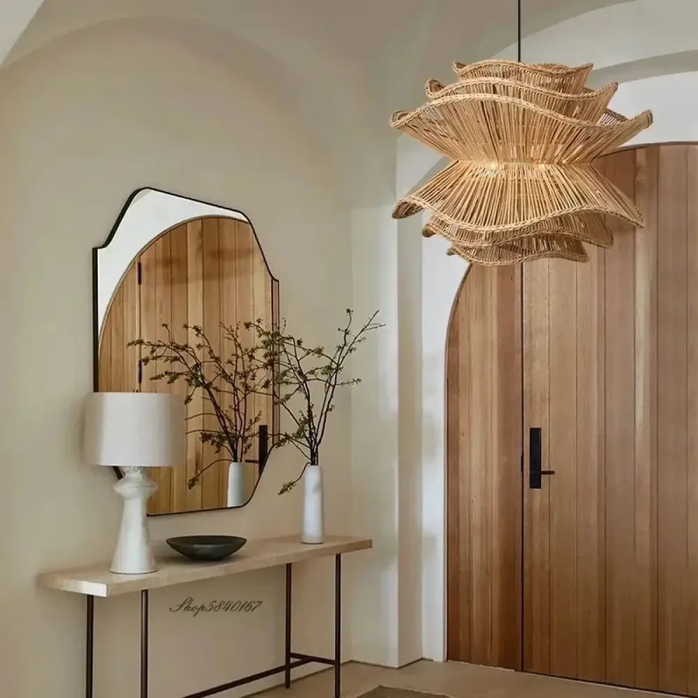 Lustre Rotin Petale Frange Boheme
