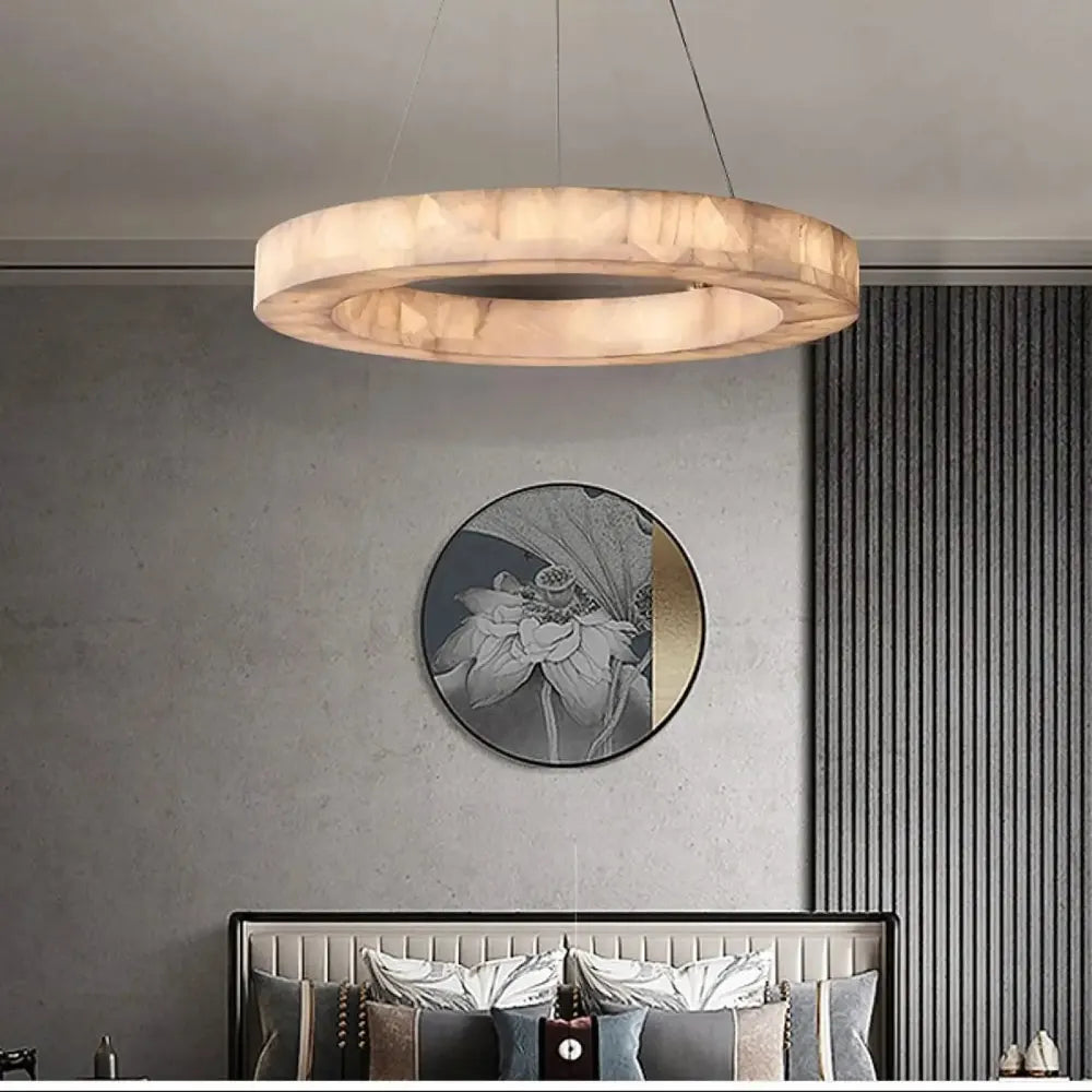 Anneau LED dimmable finition marbre veiné blanc vue de dessous
