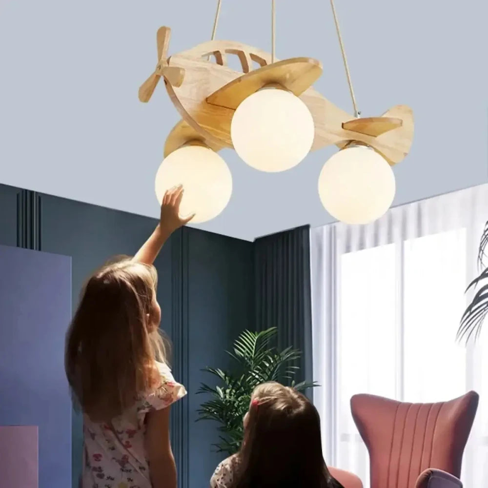 Lustre Salon Avion Bois Enfant Globes