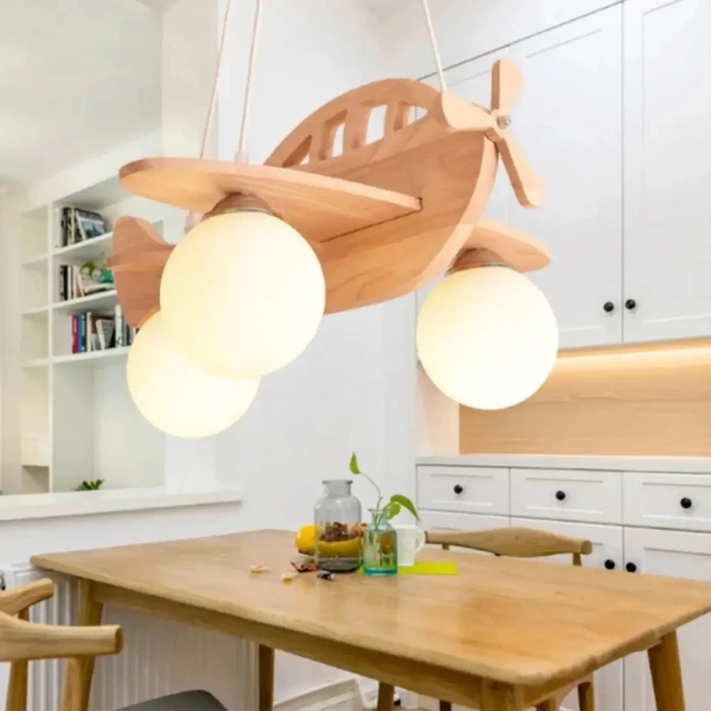 Lustre Salon Avion Bois Enfant Globes