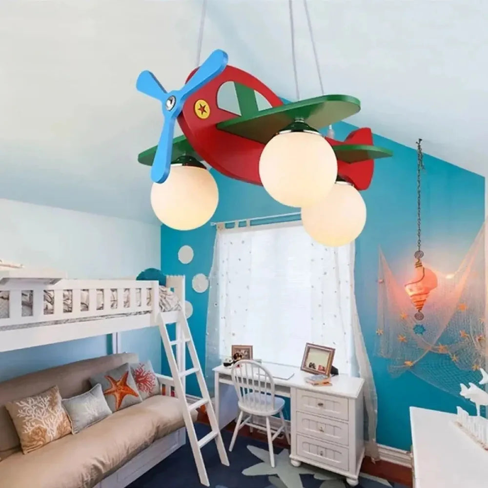 Lustre Salon Avion Bois Enfant Globes