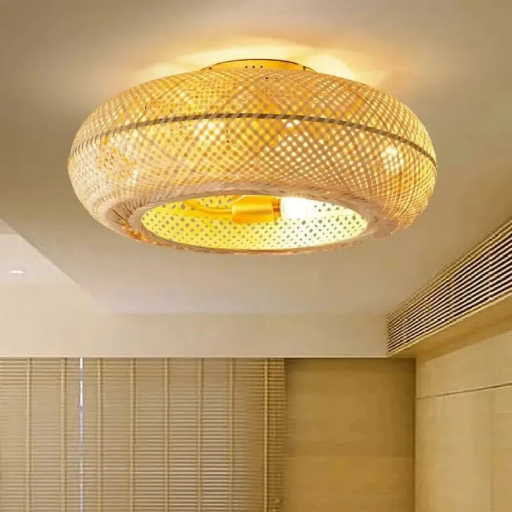 Lustre Salon Bambou Tresse Plafonnier Naturel