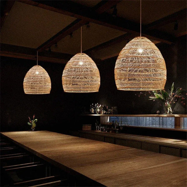 Lustre salon bois design tressé