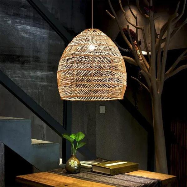 Lustre salon bois tressé en bambou