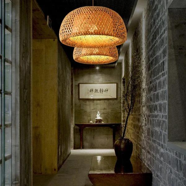 Lustre salon bois en bambou original