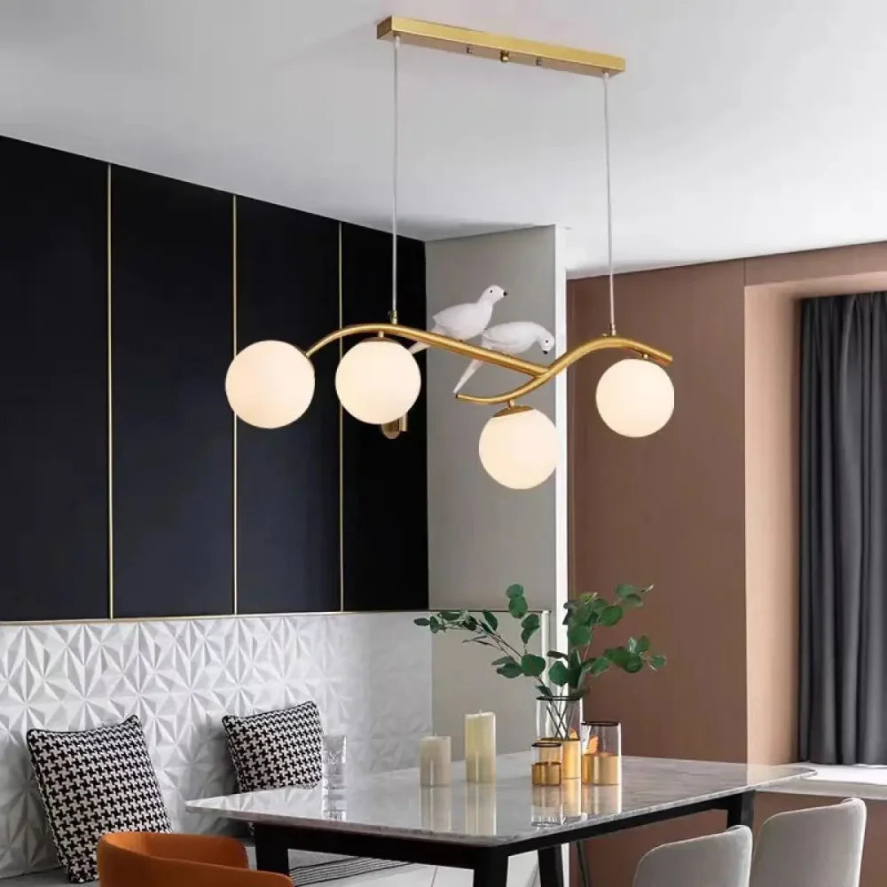 Lustre Salon Branche Verre Oiseaux Opalin