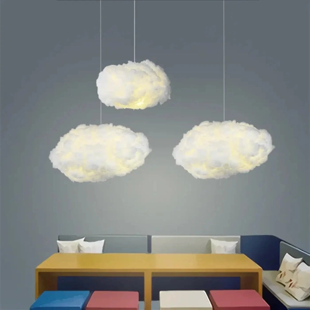 Lustre salon coton nuage blanc doux vue de dessous halo lumineux