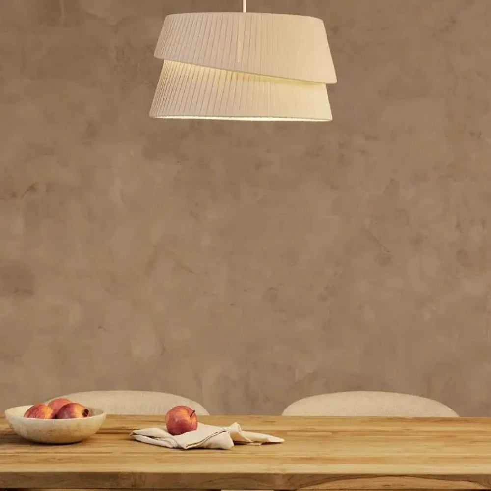 Lustre coupe tissu beige plissé forme évasée suspension