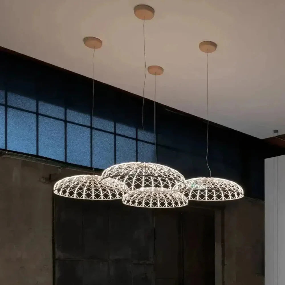 Lustre dôme métal grillage noir style industriel, diamètre 90 cm