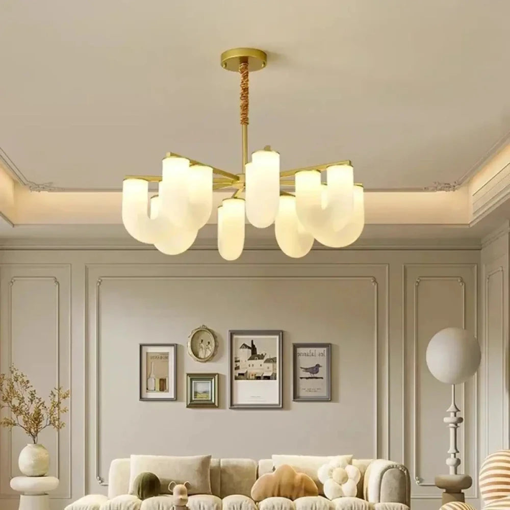 Lustre doré branches métal verre salon prestige