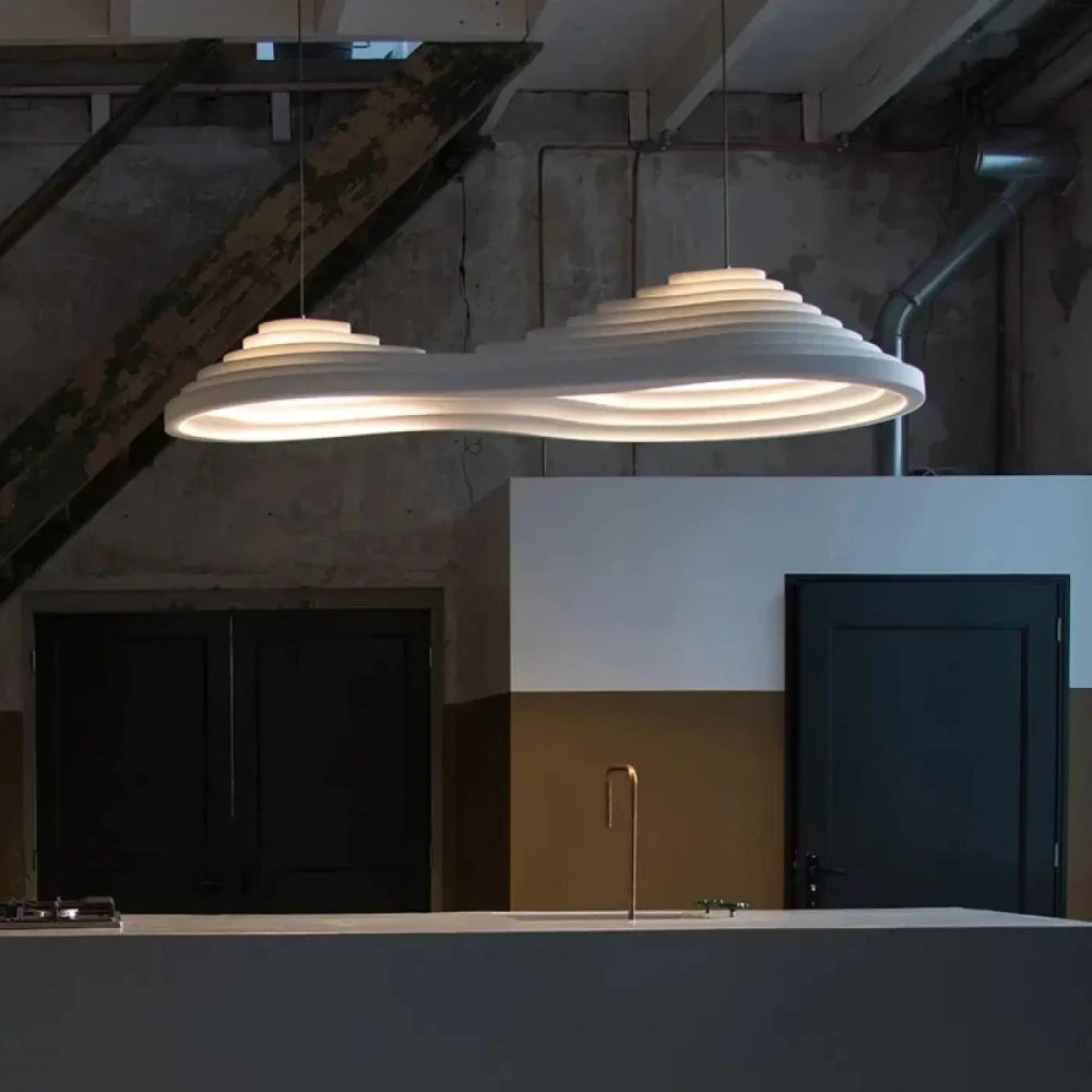 Lustre double ovale acrylique blanc dimmable salon moderne