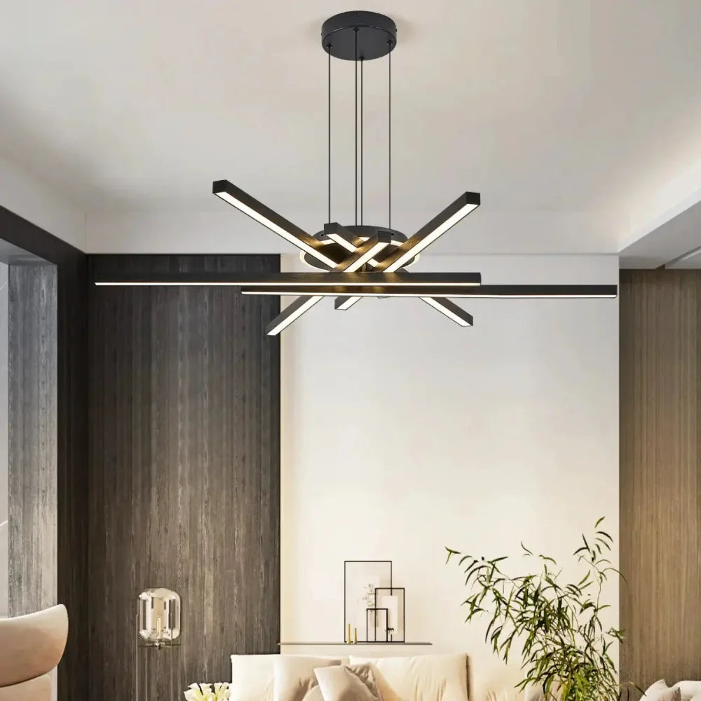Lustre étoile aluminium noir contemporain suspension salon