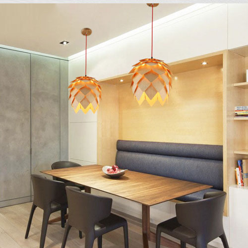 Lustre Salon Bois style pomme de pin
