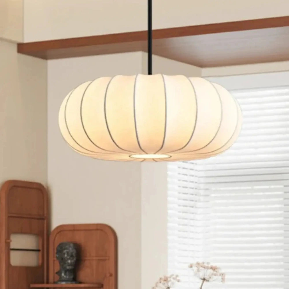 Lustre lanterne tissu blanc ovale style japonais