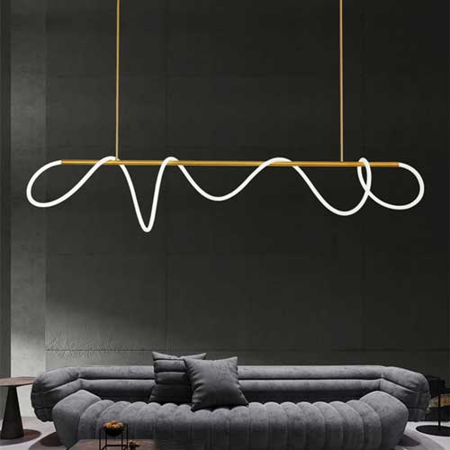 Lustre salon moderne or LED éclairage doré design luxueux contemporain