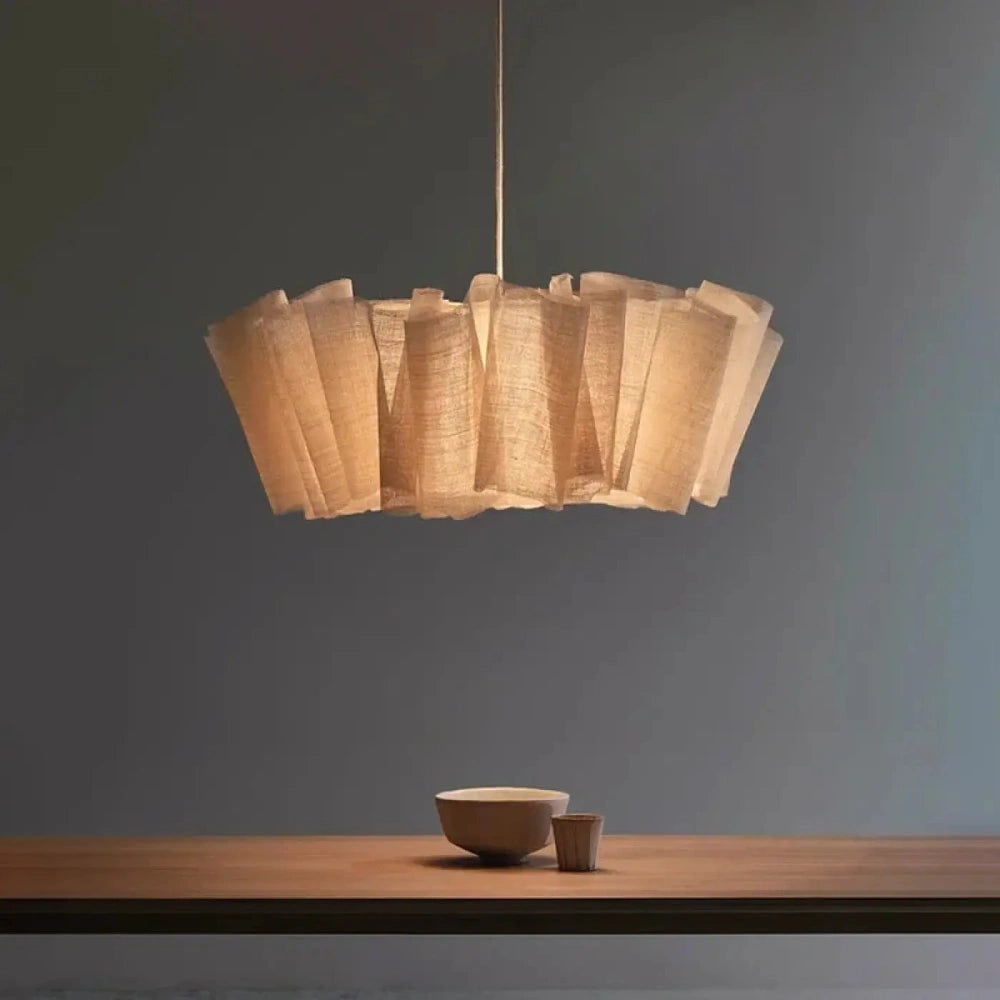Lustre lin tambour beige bohème abat-jour cylindrique